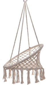 Ażurowa huśtawka ogrodowa, fotel wiszący z poduszką, bocianie gniazdo 150kg beżowy 6