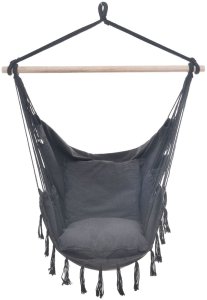 Huśtawka ogrodowa, fotel wiszący brazylijski z poduszkami 130kg grafitowy 2