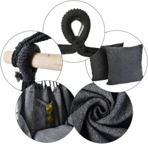 Huśtawka ogrodowa, fotel wiszący brazylijski z poduszkami 130kg grafitowy 4