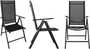 Nowoczesne, składane, metalowe krzesło ogrodowe z regulacją oparcia czarne 11