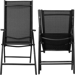 Nowoczesne, składane, metalowe krzesło ogrodowe z regulacją oparcia czarne 4