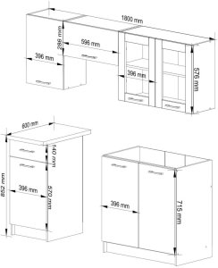 Zestaw szafek kuchennych z witryną OLIWIA 1.8m beton 11