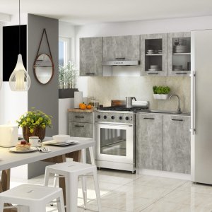 Zestaw szafek kuchennych z witryną OLIWIA 1.8m beton 2