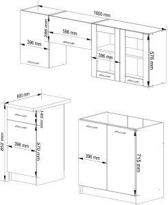 Zestaw szafek kuchennych z witryną OLIWIA 1.8m beton 3
