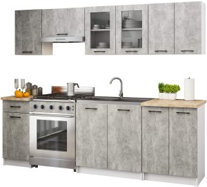 Zestaw szafek kuchennych z witryną OLIWIA 2.4m beton 1
