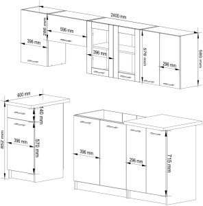 Zestaw szafek kuchennych z witryną OLIWIA 2.4m beton 3