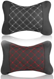 Poduszka na zagłówek do samochodu z przeszyciem czarno czerwona 2