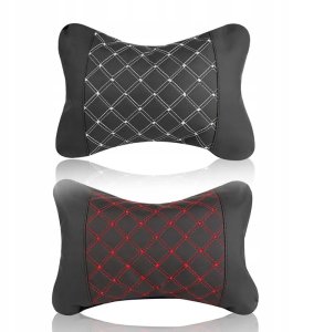 Poduszka na zagłówek do samochodu z przeszyciem czarno biała 2