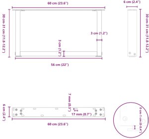 Nogi do stolika kawowego w kształcie litery U 2 szt. Czarne 60x(30-31) cm Stal 10