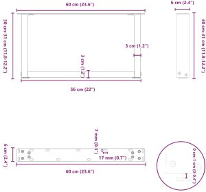 Nogi do stolika kawowego w kształcie litery U 2 szt. Antracyt 60x(30-31) cm Stal 10