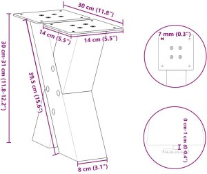Nogi do stolika kawowego w kształcie litery X 2 szt. Antracyt 30x(30-31) cm Stal 10