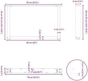 Nogi do stolika kawowego w kształcie litery U 2 szt. Antracyt 70x(42-43) cm Stal 10