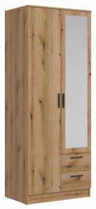 Bog Fran Szafa dwudrzwiowa z szufladami i lustrem wąska 80 cm dąb evoke MONTANA MT02 6