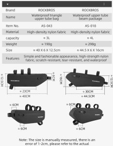 Wodoodporna torba rowerowa mocowana na rzepy pod ramę 3L czarna ROCKBROS 3