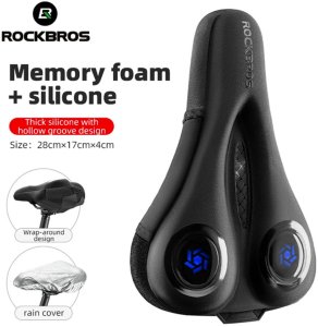 Żelowo piankowa nakładka na siodełko rowerowe z osłoną przeciwdeszczową - czarno-niebieskie Żelowo piankowa nakładka na siodełko z osłoną przeciwdeszczową - czarno-niebieskie 2