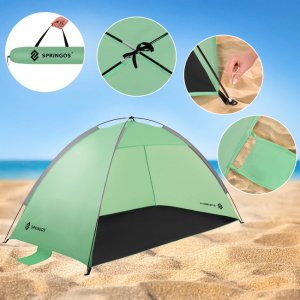 Namiot plażowy, ogrodowy 210x120x112 cm turystyczny z pokrowcem, filtrem UV zielono-szaro-czarny UNIWERSALNY 11