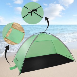 Namiot plażowy, ogrodowy 210x120x112 cm turystyczny z pokrowcem, filtrem UV zielono-szaro-czarny UNIWERSALNY 9