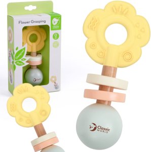 CLASSIC WORLD Drewniana Pastelowa Grzechotka Gryzak 2w1 Kwiatuszek 1