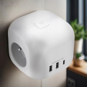 Solight rozbočka kostka, 3x 16A + USB A+C, bílá, vypínač 2