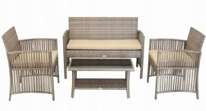 Zestaw mebli ogrodowych Sofa 2 fotele i stolik Metalowe beżowe 1