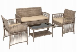 Zestaw mebli ogrodowych Sofa 2 fotele i stolik Metalowe beżowe 2