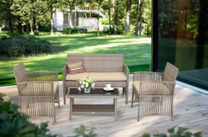 Zestaw mebli ogrodowych Sofa 2 fotele i stolik Metalowe beżowe 4