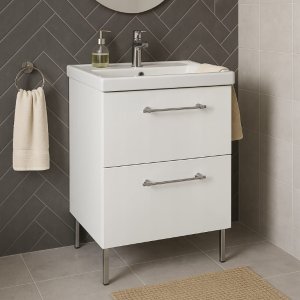 Szafka łazienkowa z umywalką i 2 szufladami 60x80cm Stojąca Biały połysk Cassandra 4