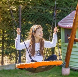 Huśtawka wiszaca Bocianie Gniazdo 100cm Pomarańczowa Do Ogrodu i Domu 3