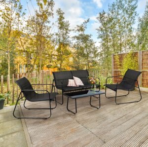 Zestaw mebli ogrodowych czarny Sofa, 2 fotele, stolik Na taras i do ogrodu 11