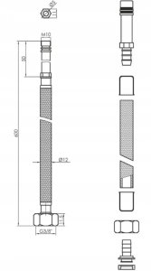 Wężyk do baterii 3/8"x10mm 60cm Elastyczny czarny trwały Mosiądz 5