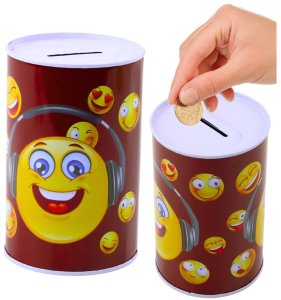 LeanToys Skarbonka Metalowa Emotki Niebieska Brązowa 13 x 8cm 2