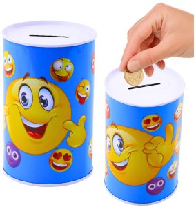LeanToys Skarbonka Metalowa Emotki Niebieska Brązowa 13 x 8cm 3