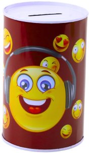LeanToys Skarbonka Metalowa Emotki Niebieska Brązowa 13 x 8cm 5