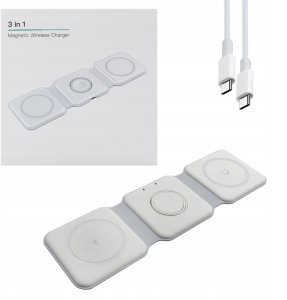QIKtech Ładowarka Indukcyjna MagSafe 15W Biała 3w1 iPhone Apple Watch AirPods 1