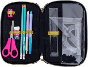 Piórnik potrójny wyposażenie 46el Jumbo futrzany kotek Fluffy Kitty ASTRA 4