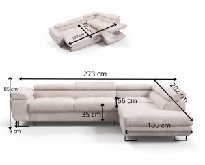 Duży Narożnik OKTAVIO zagłówki regulowane funkcja spania , SZTRUKS poso 03 9