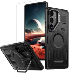 Etui pancerne Supero do Samsung Galaxy A56 5G MagSafe, czarne + szkło hartowane 1