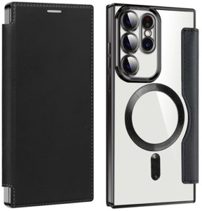 Etui z klapką Supero Wallet do Samsung Galaxy S21 Ultra Magsafe, przezroczysto-czarne 1