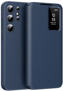 Etui z klapką Smart View Supero do Samsung Galaxy S22 Ultra, skórzane, granatowe 1