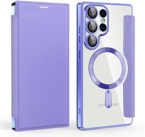 Etui z klapką Supero Wallet do Samsung Galaxy S22 Ultra Magsafe, przezroczysto-fioletowe 1