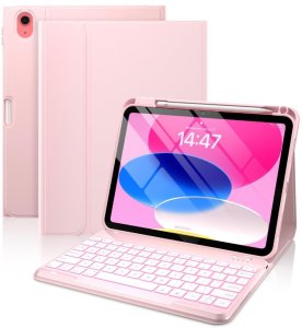 Etui z klawiaturą Bluetooth RGB Supero do Apple iPad 11 2025/2022, różowe 1