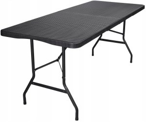 Duży stół składany ogrodowy cateringowy bankietowy rattan walizka 180cm czarny 2