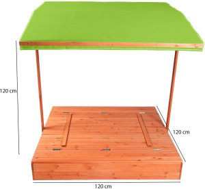 Bauerkraft Drewniana piaskownica ogrodowa z daszkiem zamykana z ławkami 120x120 jasnozielona 12