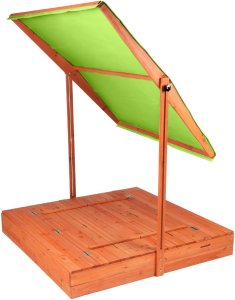 Bauerkraft Drewniana piaskownica ogrodowa z daszkiem zamykana z ławkami 120x120 jasnozielona 3