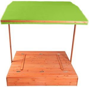 Bauerkraft Drewniana piaskownica ogrodowa z daszkiem zamykana z ławkami 120x120 jasnozielona 4