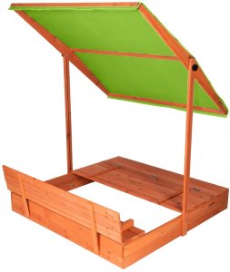 Bauerkraft Drewniana piaskownica ogrodowa z daszkiem zamykana z ławkami 120x120 jasnozielona 5