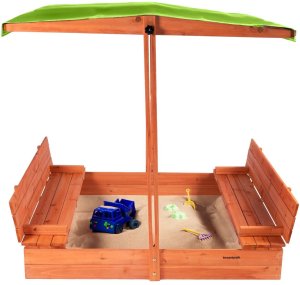 Bauerkraft Drewniana piaskownica ogrodowa z daszkiem zamykana z ławkami 120x120 jasnozielona 6