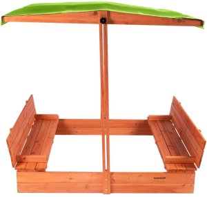 Bauerkraft Drewniana piaskownica ogrodowa z daszkiem zamykana z ławkami 120x120 jasnozielona 7