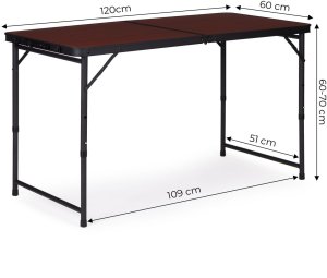 Stolik turystyczny stół składany ogrodowy walizka z uchwytem do przenoszenia i regulacją wysokości i zestawem 4 krzesełek 120x60x70 cm bordowy 2