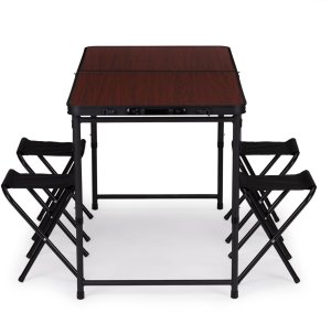 Stolik turystyczny stół składany ogrodowy walizka z uchwytem do przenoszenia i regulacją wysokości i zestawem 4 krzesełek 120x60x70 cm bordowy 6